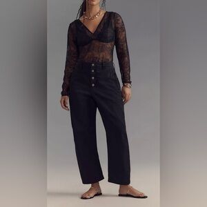 Pilcro Black High-Rise Button-Fly Wide-Leg Pants